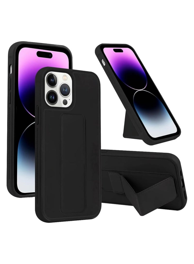 Case for iPhone 15 Pro Max Cover Black Magnetic Car Mount Kickstand & Holder, Premium Silicone Vertical & Horizontal Hand Strap and Grip with Multi Stand (Black) - Image 1