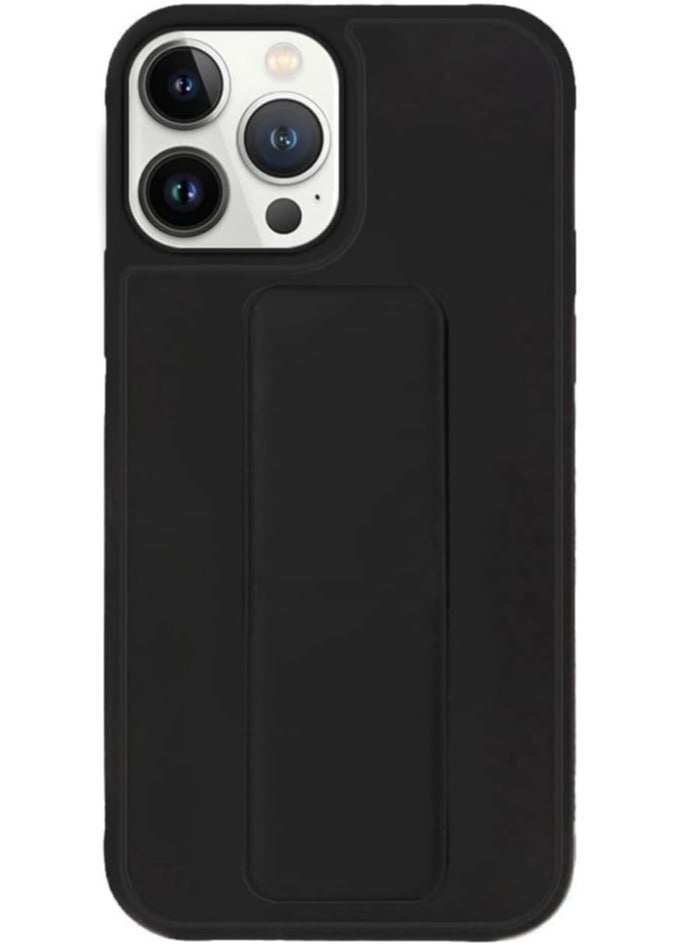 Case for iPhone 15 Pro Max Cover Black Magnetic Car Mount Kickstand & Holder, Premium Silicone Vertical & Horizontal Hand Strap and Grip with Multi Stand (Black) - Image 2
