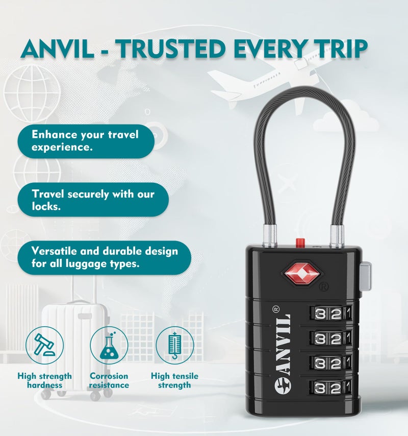 ANVIL 4 Digit Luggage Locks, TSA Locks for Luggage, Advanced TSA008 core, Alert Indicator for Your Travel Lock, Suitcase Lock. (2, Orange) - Image 4