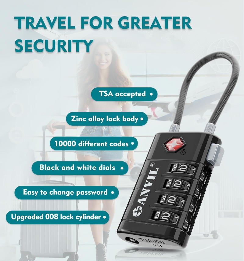 ANVIL 4 Digit Luggage Locks, TSA Locks for Luggage, Advanced TSA008 core, Alert Indicator for Your Travel Lock, Suitcase Lock. (2, Orange) - Image 5
