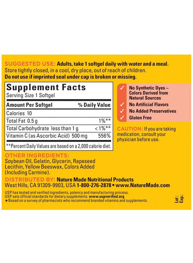 Nature Made Nature Made Vitamin C 500 mg, Dietary Supplement for Immune Support, 60 Softgels, 60 Day Supply - Image 5