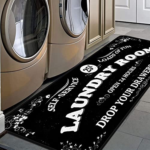 Laundry Room Long Rug Area Rug NonSlip Floor Mat Waterproof Farmhouse Carpet for Kitchen 72 x 24Black1