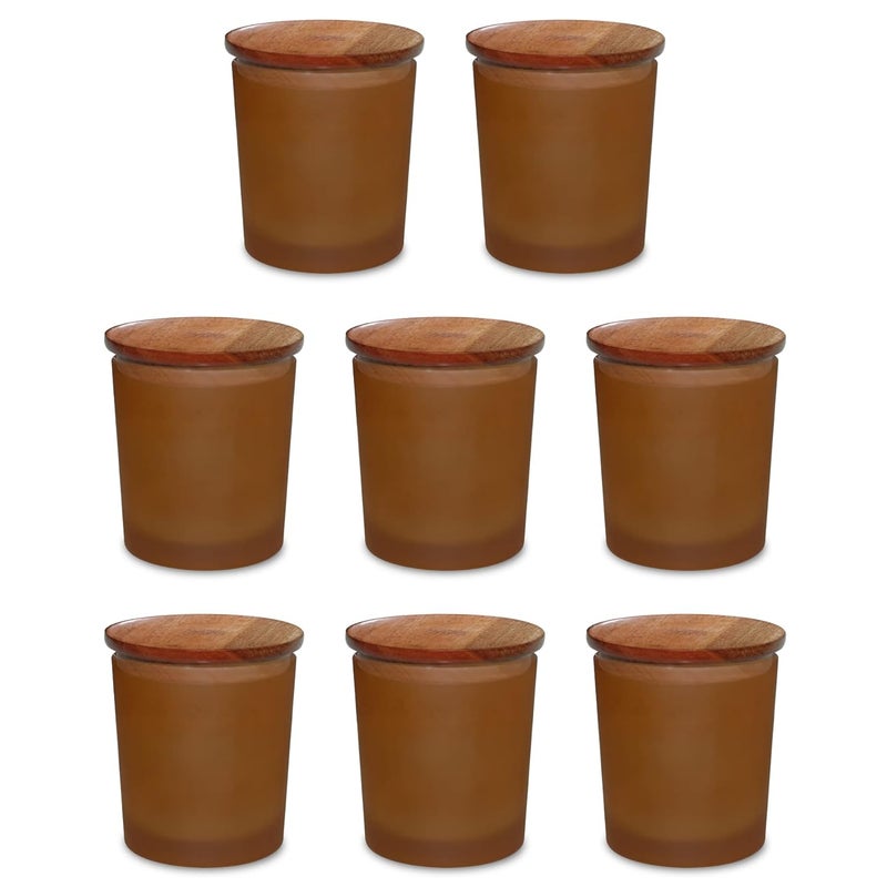 MYOC Empty Matte Finish Amber Frosted Jar with Classic Wooden Cork Candle Holder Jar Storage Container Office Home Decor Festival Decoration Gifting Resusable Durable200MLPack of 8