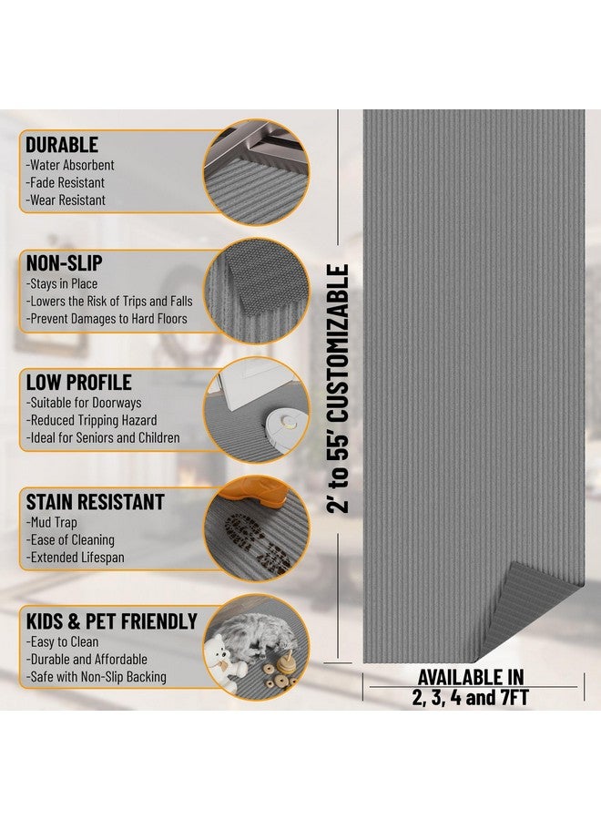 Ottomanson 2' x 6' Commercial-Grade Hallway Runner with Scraper Pile - Extra Durable Non-Slip Rug Mat for Indoor & Outdoor Use - Ideal for Kitchen, Entryway, Patio & Garage - High-Traffic Carpet, Gray - Image 3