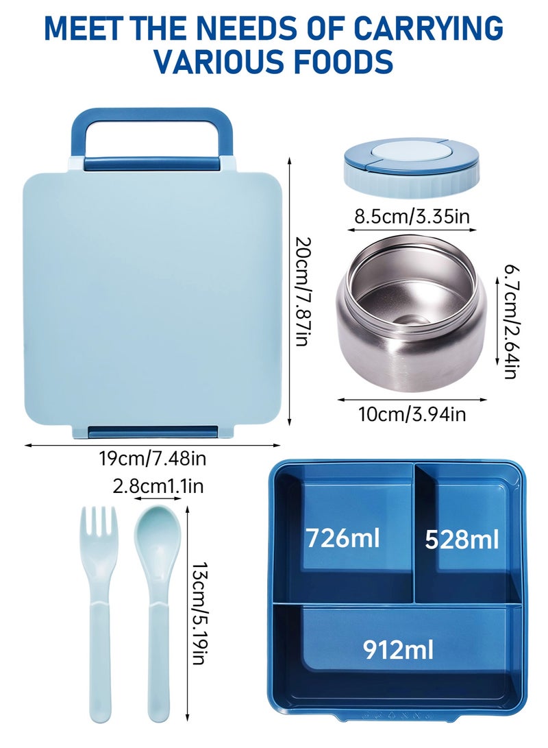 Bento Lunch Box with 8oz Soup Thermo, Kids Leakproof Lunch Food Containers with 4 Compartment, Kids Thermo Insulated Hot Food Jar for School, Travel - (Blue) - Image 4