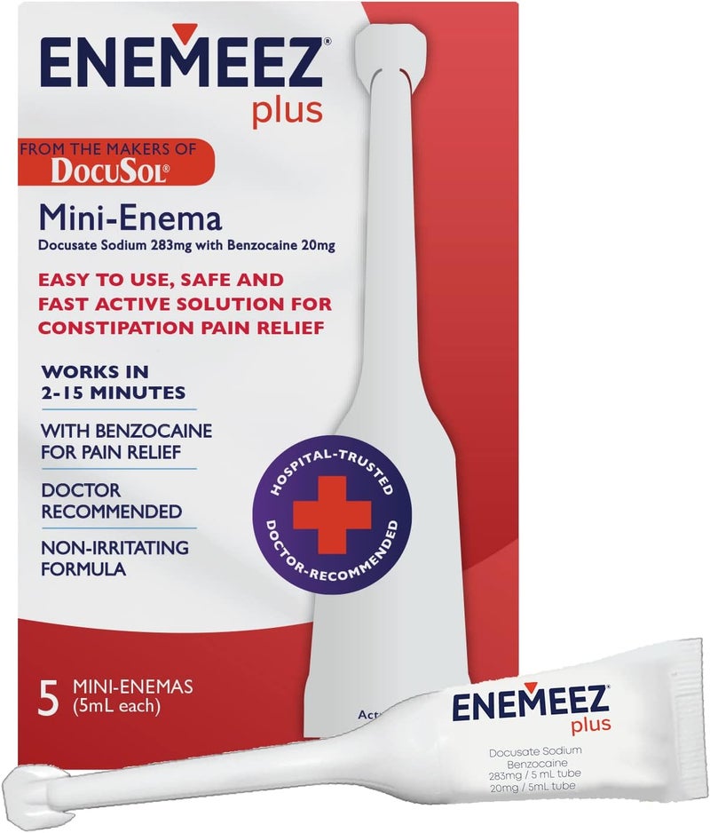 Enemeez Docusol Plus Docusate Sodium Enema  Clear 5 ml 5 Count FastActing for Constipation - Image 1
