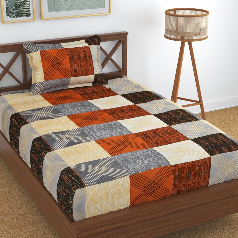 Homefab India 144 TC Microfiber Single Bedsheet with 1 Pillow Cover - Checks, Multi - Image 1