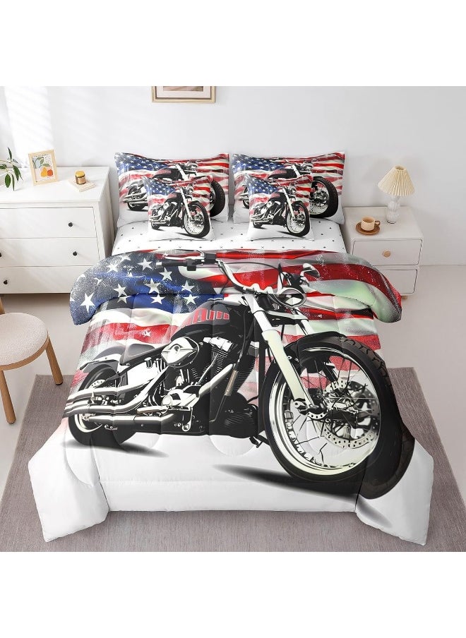 Erosebridal - Erosebridal 7Pcs Boys Dirt Bike Comforter Set for Teens 3D Motorcycle Bedding Sets American Flag Bed in A Bag Twin - Image 1
