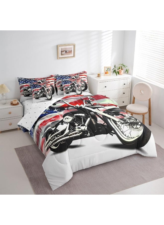 Erosebridal - Erosebridal 7Pcs Boys Dirt Bike Comforter Set for Teens 3D Motorcycle Bedding Sets American Flag Bed in A Bag Twin - Image 1