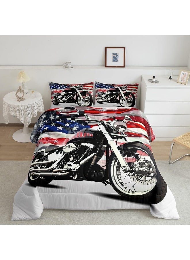Erosebridal - Erosebridal 7Pcs Boys Dirt Bike Comforter Set for Teens 3D Motorcycle Bedding Sets American Flag Bed in A Bag Twin - Image 1