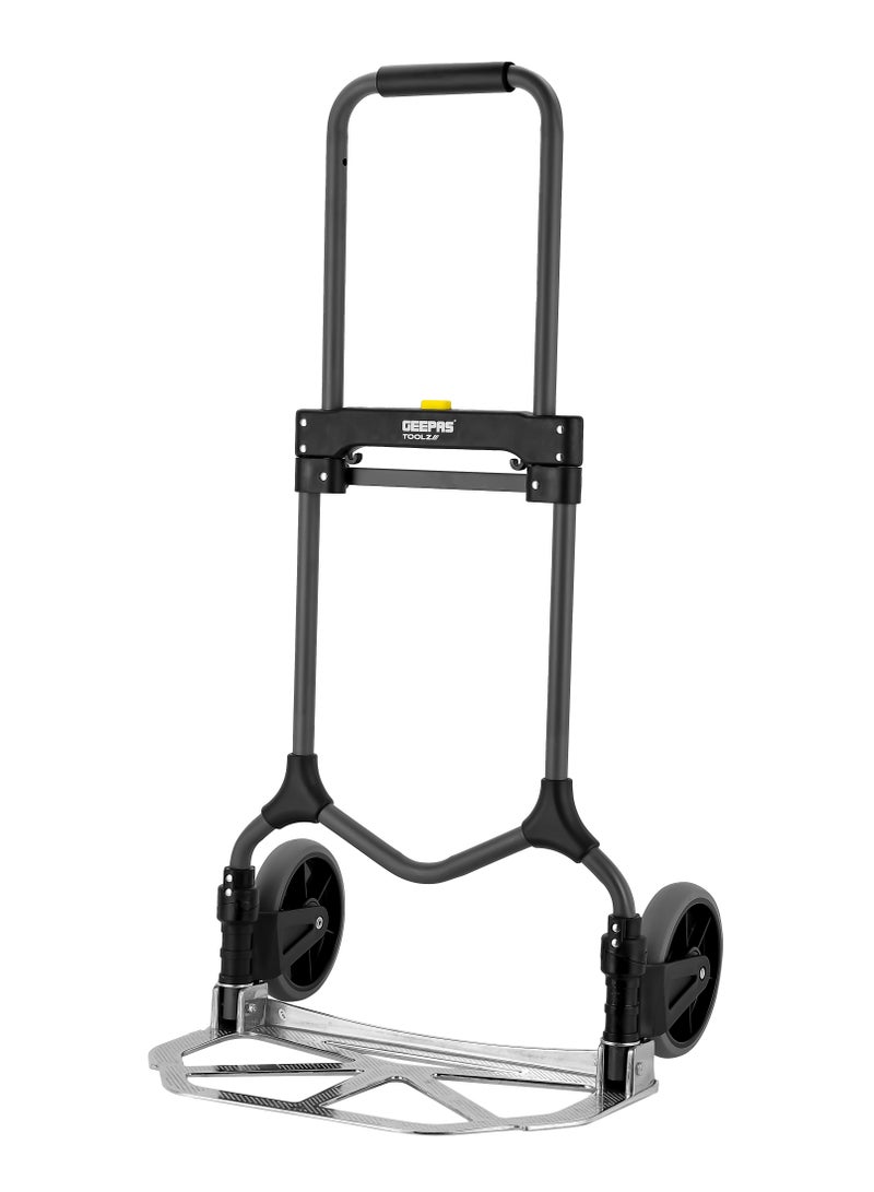 GEEPAS Geepas Hand Truck- GMH59466/ 90 kg Load Capacity, Multi-Purpose, Foldable, 485x285 mm Plate Size, 7" Wheels/ Durable and Sturdy Steel Construction, Perfect for Lifting Things, Moving Heavy Objects  - Image 1