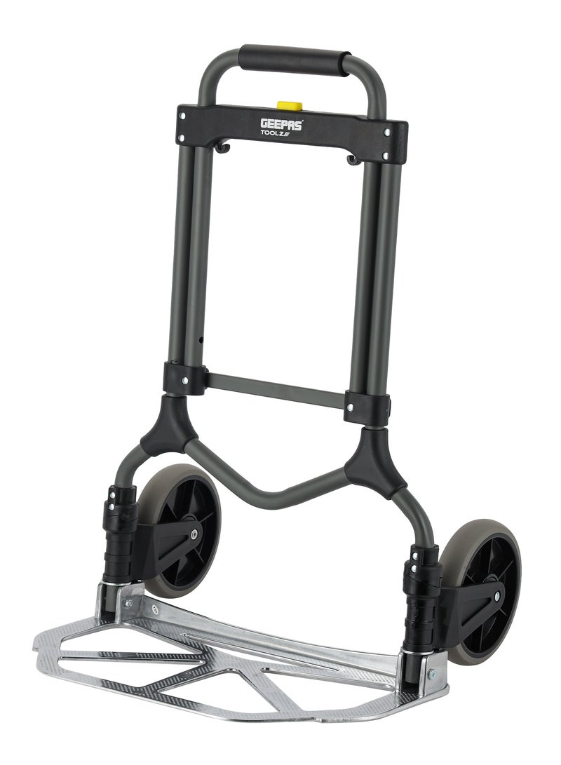 GEEPAS Geepas Hand Truck- GMH59466/ 90 kg Load Capacity, Multi-Purpose, Foldable, 485x285 mm Plate Size, 7" Wheels/ Durable and Sturdy Steel Construction, Perfect for Lifting Things, Moving Heavy Objects  - Image 2