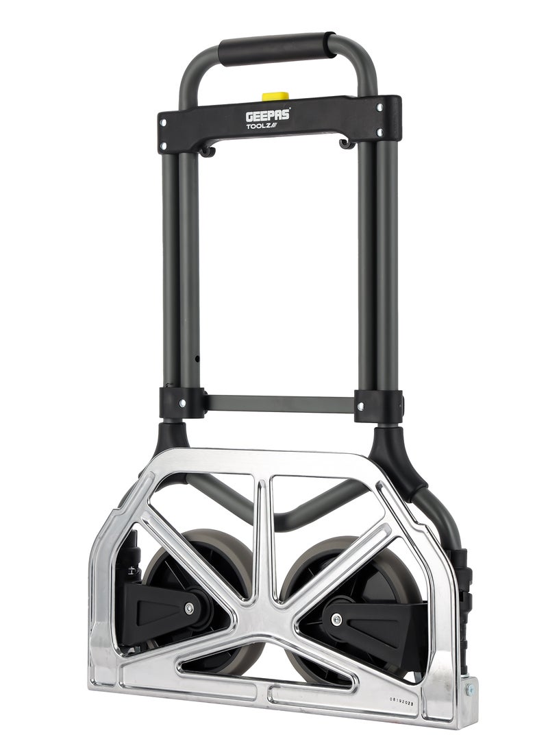 GEEPAS Geepas Hand Truck- GMH59466/ 90 kg Load Capacity, Multi-Purpose, Foldable, 485x285 mm Plate Size, 7" Wheels/ Durable and Sturdy Steel Construction, Perfect for Lifting Things, Moving Heavy Objects  - Image 3