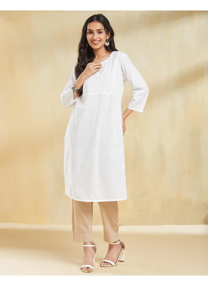 Fabindia Cotton Chikankari Knee Length Kurta