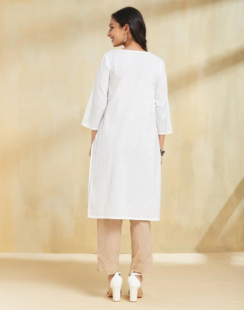 Fabindia Cotton Chikankari Knee Length Kurta