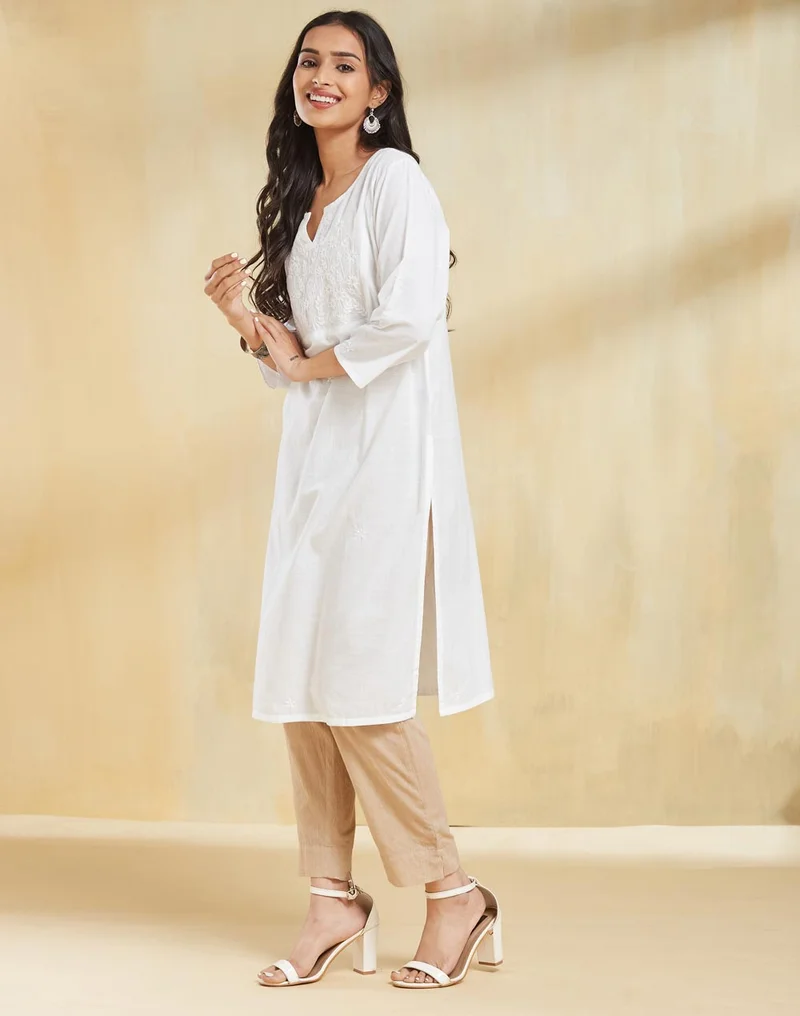 Fabindia Cotton Chikankari Knee Length Kurta