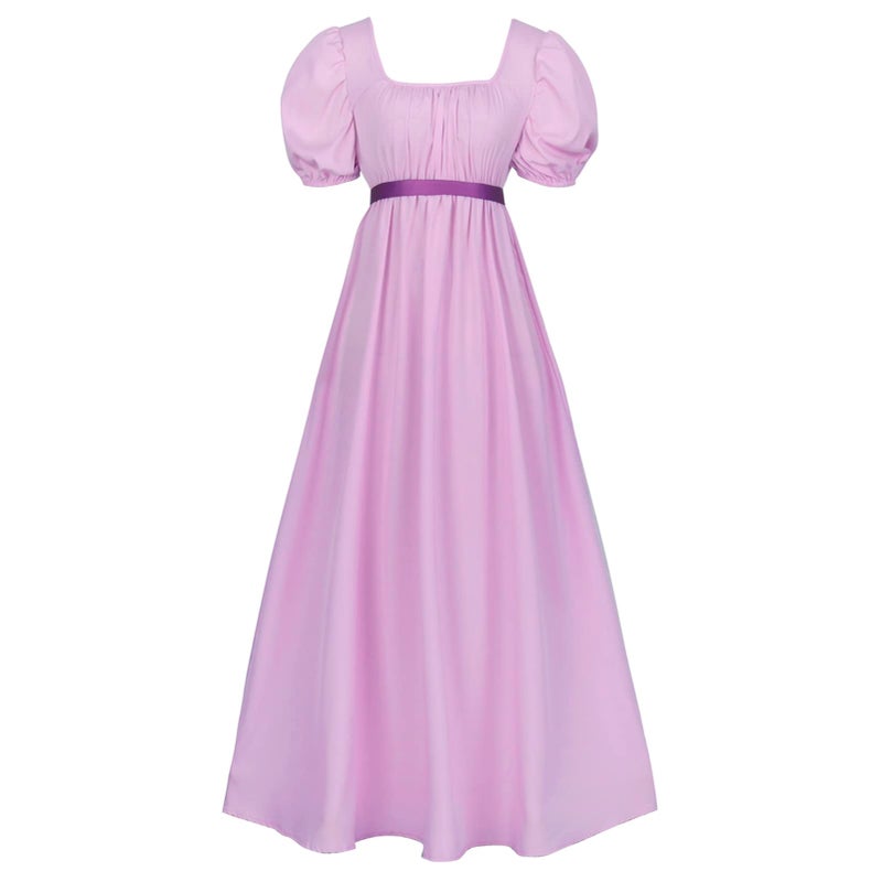 HEQU Regency Dresses for Women, Polyester Regency Ball Gown with Satin Sash Polyester Ruffle Empire Waist Dress Gown (M, Light Purple) - Image 1