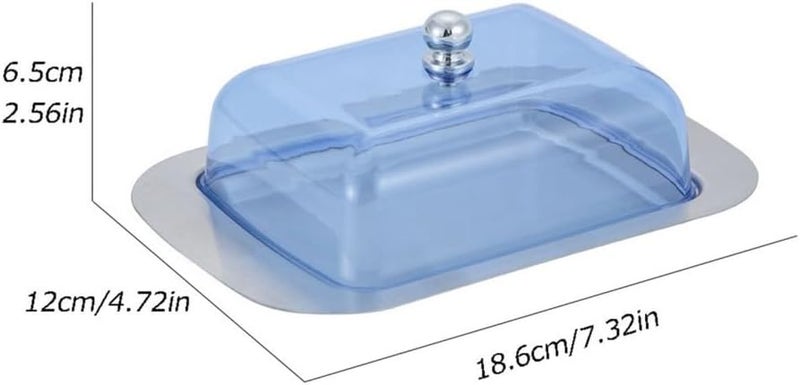 Butter Dish, Stainless Steel Butter Box Western Restaurant Snack Plate Cheese Crisper Warmer Dish with Lid(Blue) - Image 2