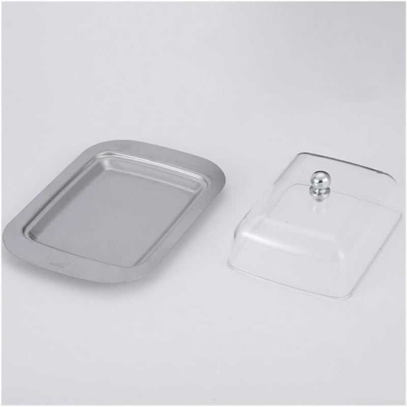 Butter Dish, Stainless Steel Butter Box Western Restaurant Snack Plate Cheese Crisper Warmer Dish with Lid(Blue) - Image 4