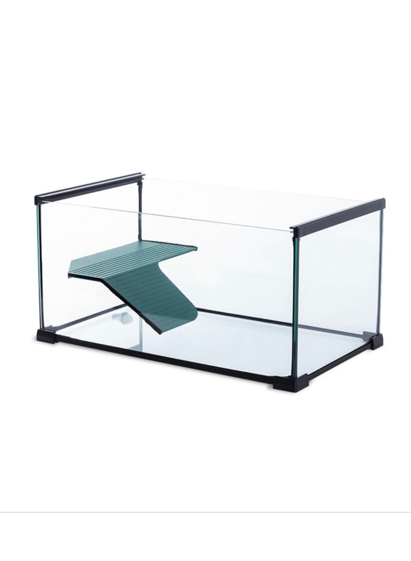 REPTIZOO Reptizoo turtle tank with sun drying platform, water and land ecological tank, household glass farming Turtle feeding box  - Image 1