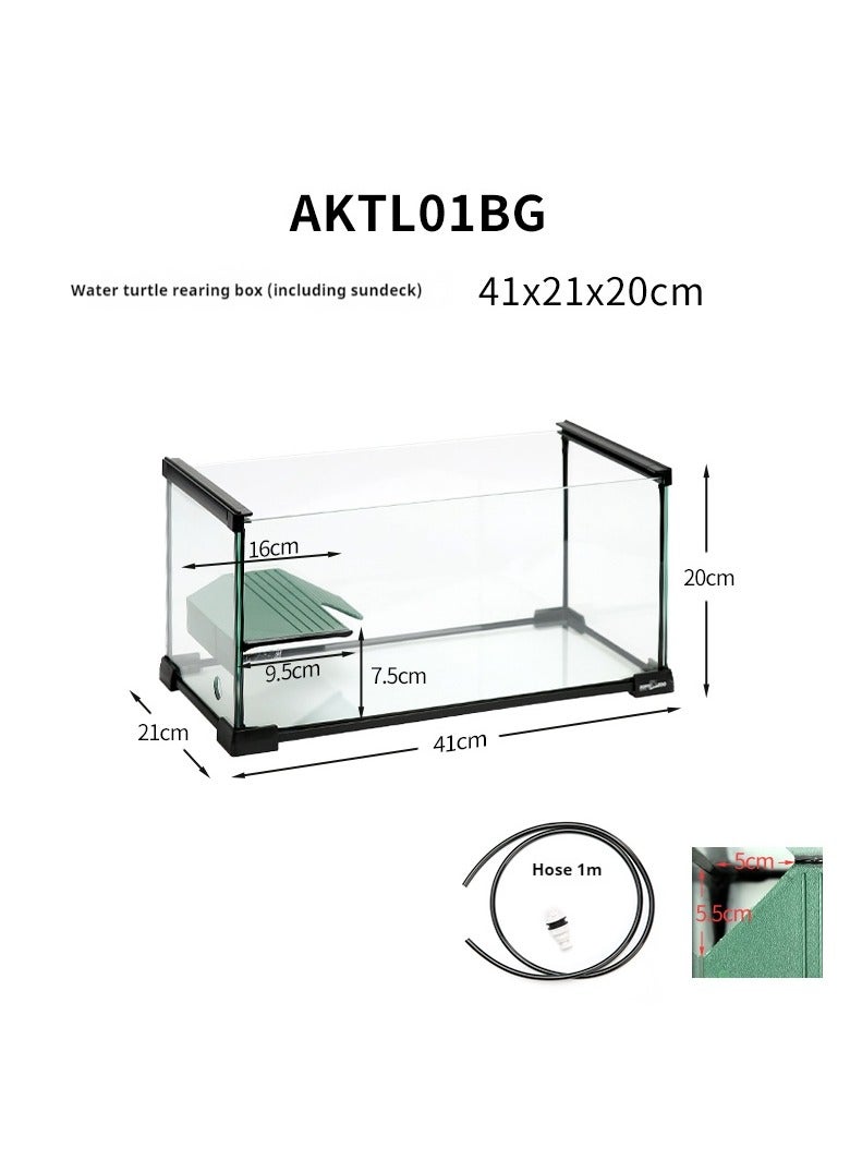 REPTIZOO Reptizoo turtle tank with sun drying platform, water and land ecological tank, household glass farming Turtle feeding box  - Image 2