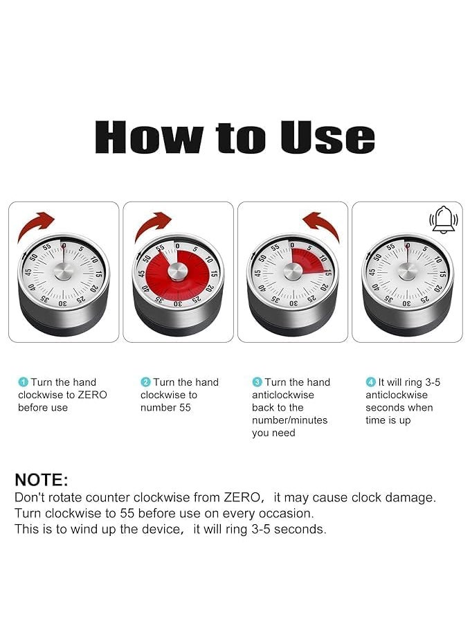 CARTIFY - CARTIFY Steel Visual Time Magnetic Kitchen Timer 60 Minute Countdown Timer with Loud Alarm Durable Mechanical Time Management Tool No Batteries Required - Image 1
