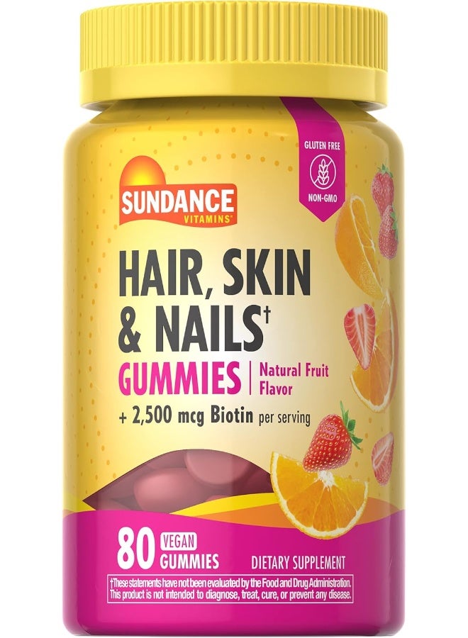 Sundance Hair, Skin, And Nails Gummies With Biotin | 2500 Mcg | 80 Count | Fruit Flavor Vitamin | Vegan, Non-Gmo & Gluten Free Supplement - Image 1