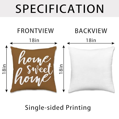 Hexagram Brown Geometric Pillow Covers 18x18 Set of 4, Decorative Outdoor Modern Boho Throw Pillow Covers, Home Sweet Home Farmhouse Cushion Case for Couch Sofa Indoor Bedroom Decor(No Insert) - Image 3