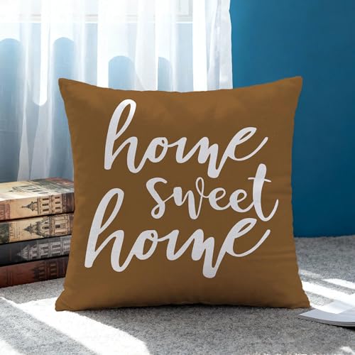 Hexagram Brown Geometric Pillow Covers 18x18 Set of 4, Decorative Outdoor Modern Boho Throw Pillow Covers, Home Sweet Home Farmhouse Cushion Case for Couch Sofa Indoor Bedroom Decor(No Insert) - Image 2