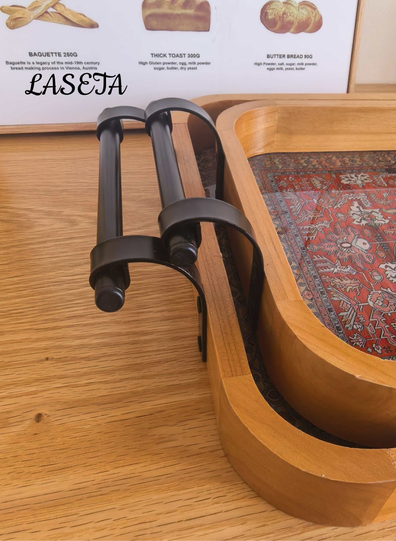 Laseta طقم صواني خشبية مستطيلة، مع زخارف زخرفية - Image 4