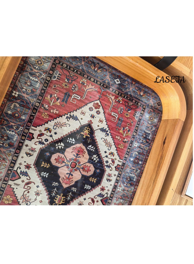 Laseta طقم صواني خشبية مستطيلة، مع زخارف زخرفية - Image 5