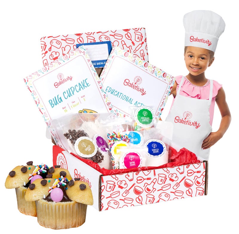 Baketivity Kids Baking DIY Activity Kit  Bake Delicious Bug Cupcakes with PreMeasured Ingredients  Best Gift Idea for Boys and Girls Ages 612  Includes Free Hat and Apron