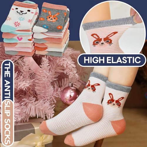 GRPSKCOS Toddler Girls Socks, 12 Pack Non Slip Breathable Crew Socks with Grips for 1-7 Years Kids(Carrot Bunny,6-12 Months) - Image 3