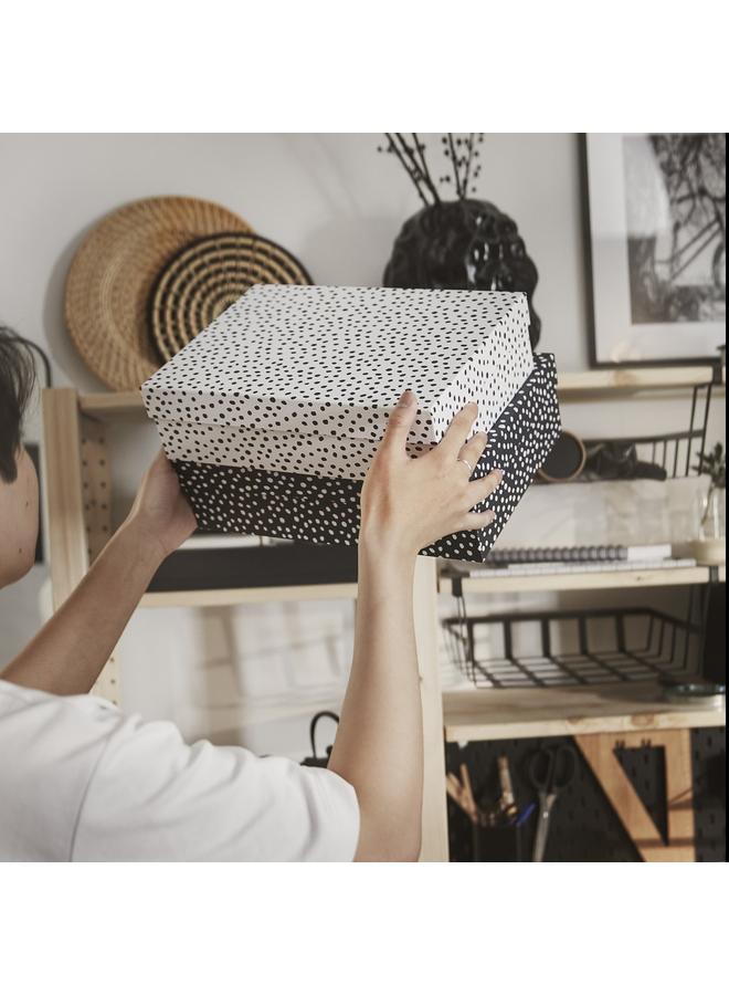 زبون صندوق تخزين مع غطاء، مجموعة من قطعتين، أسود/أبيض - Image 4