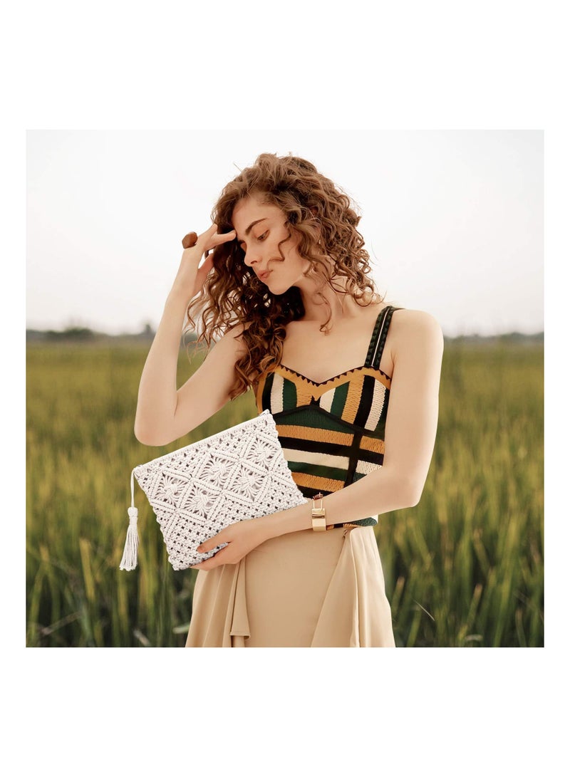 Zikra Handwoven Clutch Handbag, Women's Straw Wallet Summer Straw Clutch Stylish Beach Wallet Chic Straw Handbag Beach Envelope Purse Chic Straw Handbag - Image 2