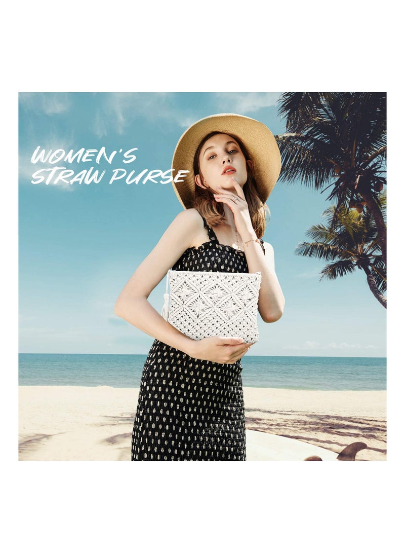 Zikra Handwoven Clutch Handbag, Women's Straw Wallet Summer Straw Clutch Stylish Beach Wallet Chic Straw Handbag Beach Envelope Purse Chic Straw Handbag - Image 3