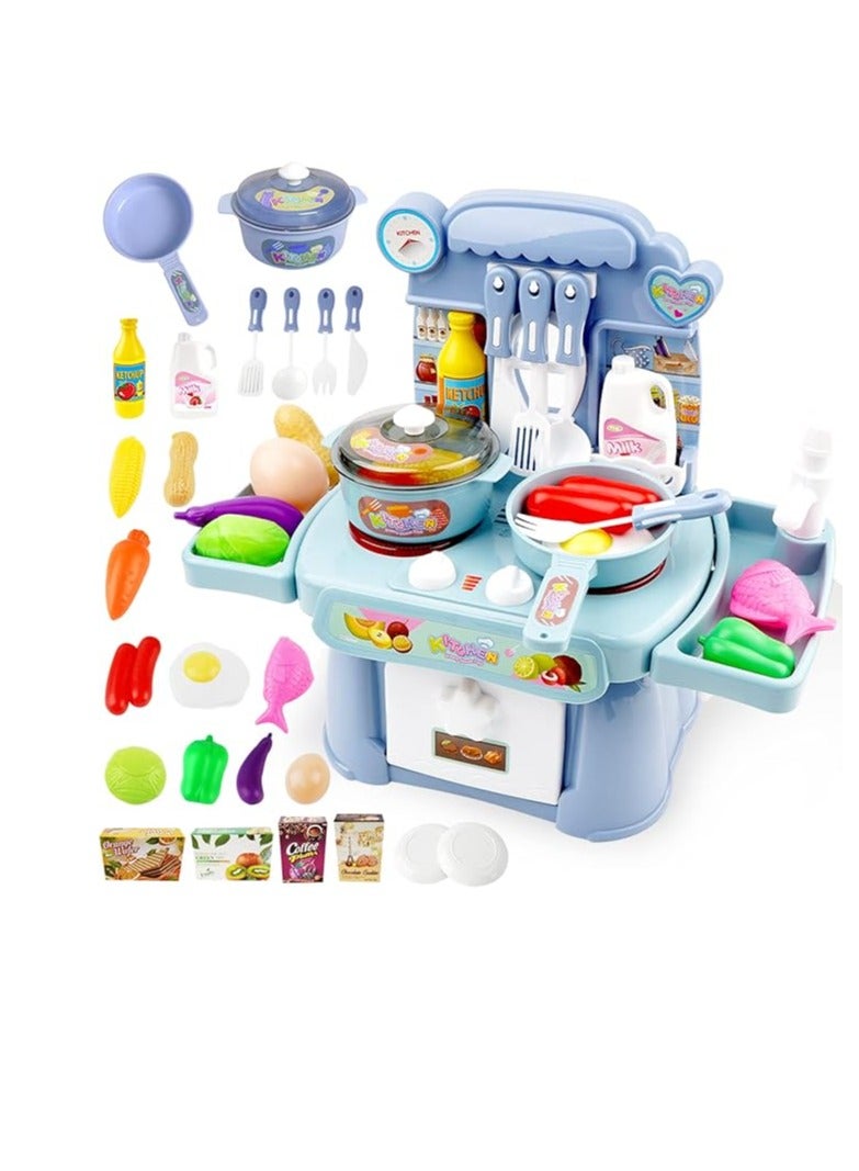 Kitchen Toys Imitated Chef Light Music Pretend Cooking Food Play Dinnerware Set Safe Cute Children Girl Toy Gift Fun Game Toy Kitchen Sink with Running Water and Electronic Induction Stove - Image 1