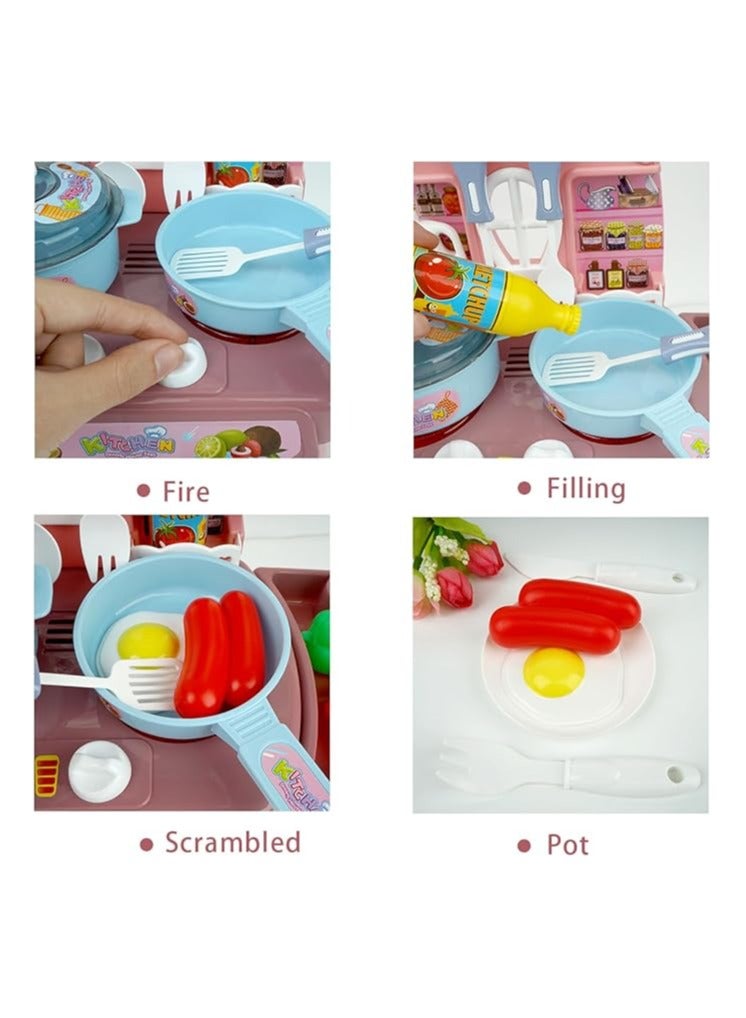 Kitchen Toys Imitated Chef Light Music Pretend Cooking Food Play Dinnerware Set Safe Cute Children Girl Toy Gift Fun Game Toy Kitchen Sink with Running Water and Electronic Induction Stove - Image 2