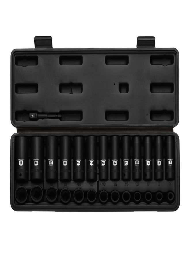EMENTOL 3/8" Drive Impact Socket Set, 27PCS, Metric(7mm to 19mm), Deep and Shallow, 12 Point, Includes Drill Bit Adapter - Image 1