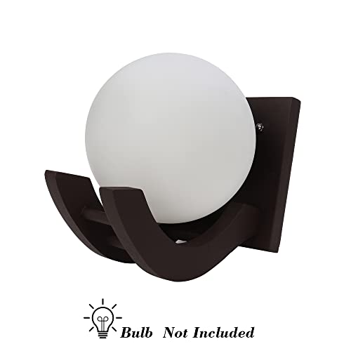 Twilight Nordic Wooden Wall Lamps, Zedo E27 Sconces with Glass Shades, Modern Brown Metal Wall Light for Bedroom, Living Room & Hallway | E27 Holder (White Pack of 1) - Image 5