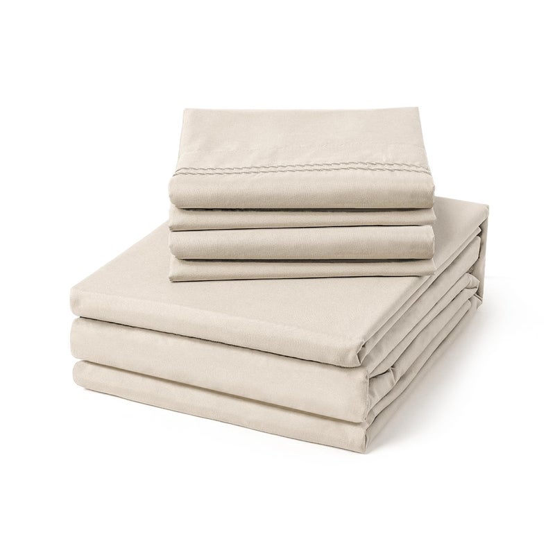 ClevaHome King Size Sheet Set - 6 Piece Soft Breathable Luxury Bed Sheet Set - Shrinkage & Fade Resistant Embroidered Bedding Sheet with Deep Pocket, 2 Extra Pillowcases (King, Oat Milk) - Image 1