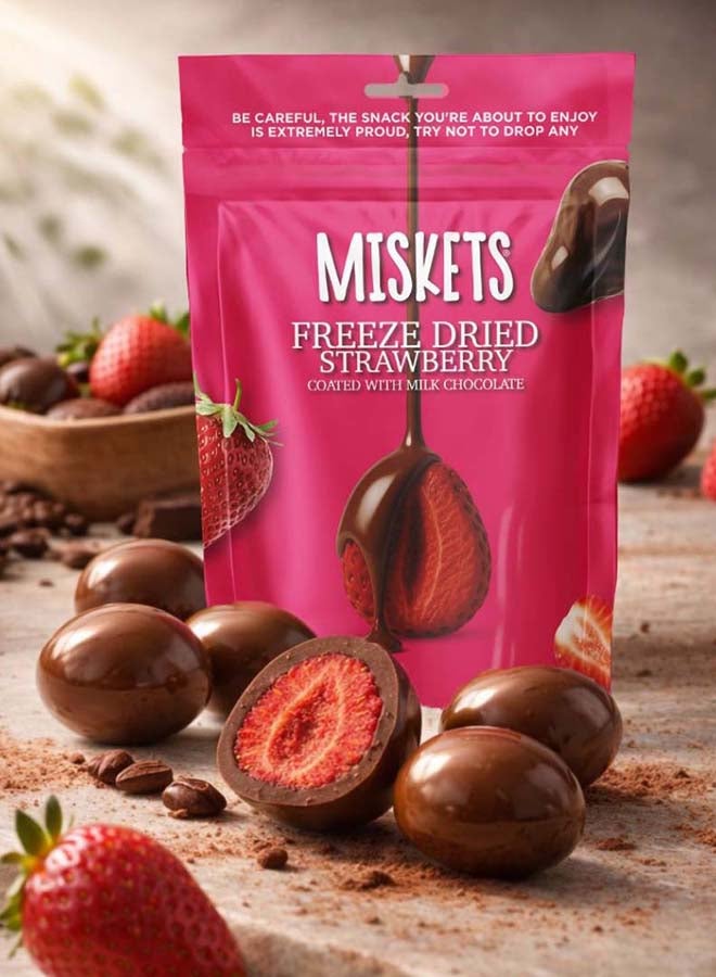 Miskets Belgian Milk Chocolate Coated Freeze Dried Strawberry, 80 gr - Image 2
