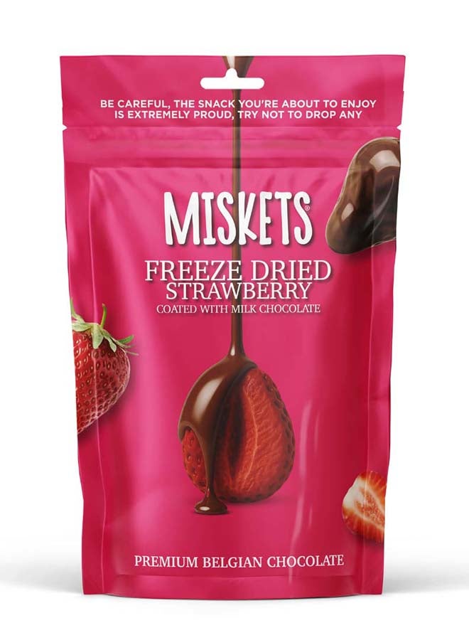 Miskets Belgian Milk Chocolate Coated Freeze Dried Strawberry, 80 gr - Image 1