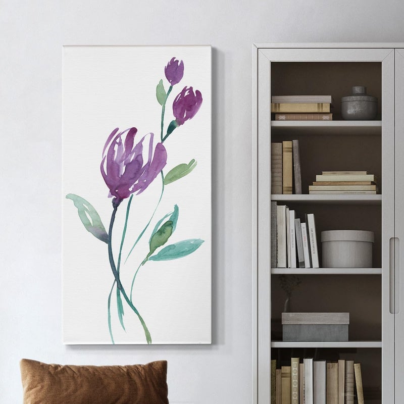EMODA Modern Botanical Wall Art – Purple Dancing Aubergine Canvas Hanging (30x60 cm Framed) - Image 1
