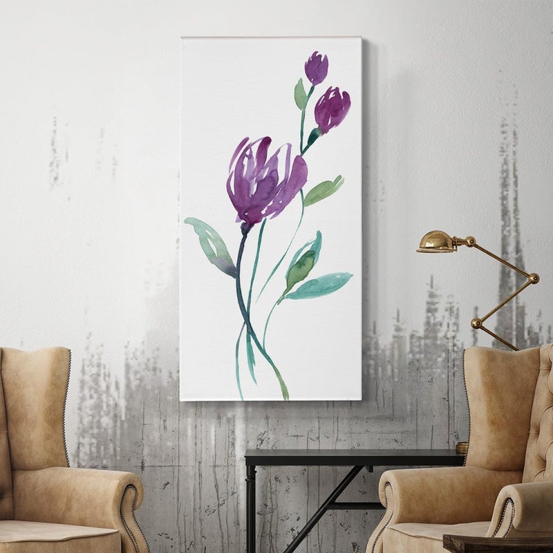 EMODA Modern Botanical Wall Art – Purple Dancing Aubergine Canvas Hanging (30x60 cm Framed) - Image 3