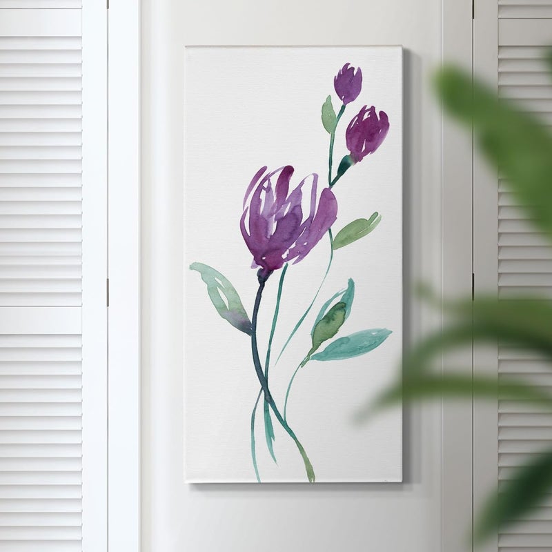 EMODA Modern Botanical Wall Art – Purple Dancing Aubergine Canvas Hanging (30x60 cm Framed) - Image 2