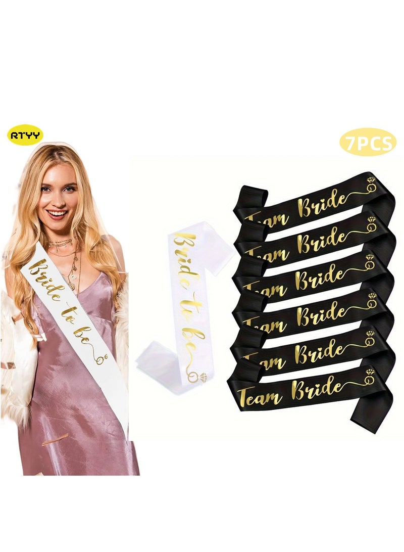 RTYY Team Bride Sash Set- 1 White Bride to Be Sash and 6 Team Bride Sashes Bachelorette Party Supplies  Bachelorette Sash Bridesmaid Sashes for Bridal Party & Wedding (7pcs)  - Image 1