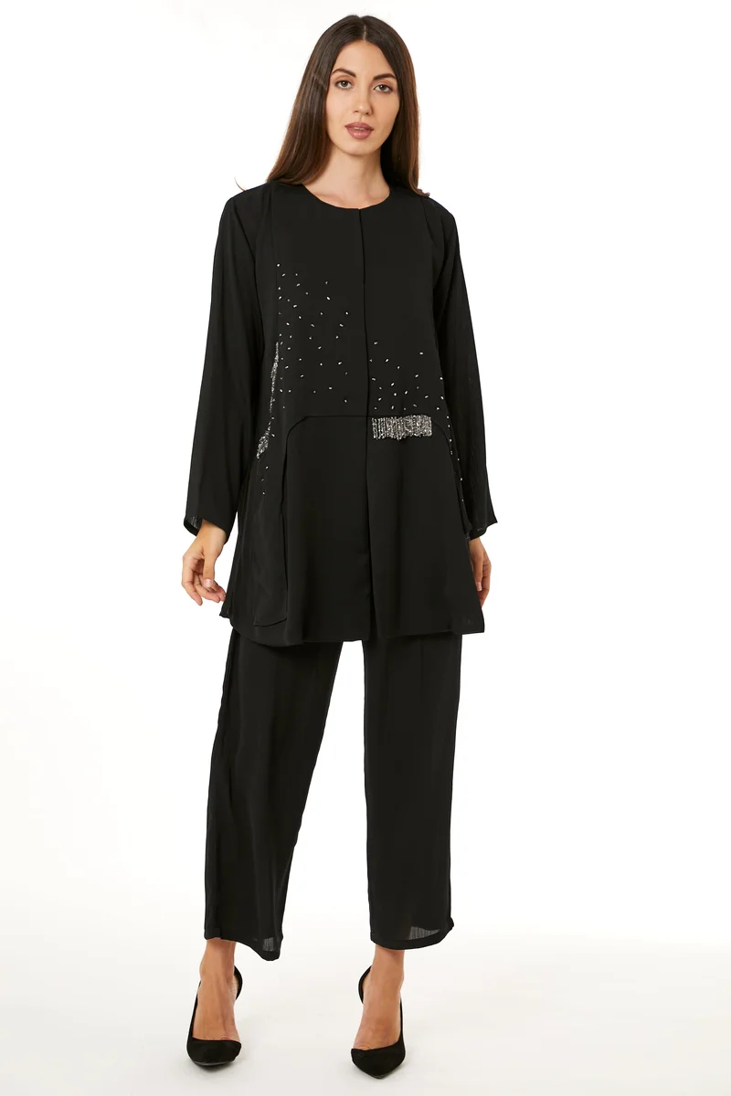 Moistreet Embellished Long Sleeve Top & Pant Set