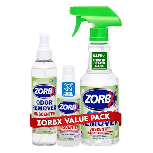 ZORBX Unscented Odor Eliminator for Strong Odor 3 items Bundle: 16 Oz + 7.5 Oz + 2 Oz - Used in Hospitals & Healthcare Facilities - Fast-Acting Odor Remover Spray for Dog, Cat, House & Carpet - Image 1