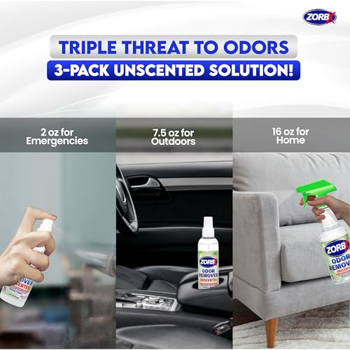 ZORBX Unscented Odor Eliminator for Strong Odor 3 items Bundle: 16 Oz + 7.5 Oz + 2 Oz - Used in Hospitals & Healthcare Facilities - Fast-Acting Odor Remover Spray for Dog, Cat, House & Carpet - Image 5